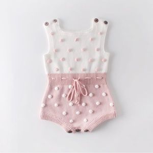 Knitted Onesie, Romper with Pom Poms for baby girls